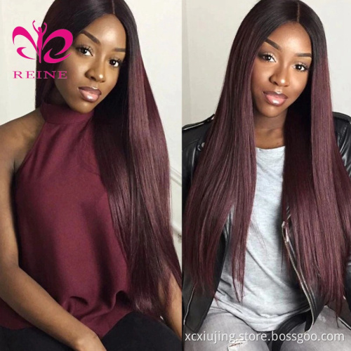 New 4*4 Closure  99J Burgundy Lace Front Wig  Brazilian Straight Lace Frontal Human Hair Wigs Pre Plucked
